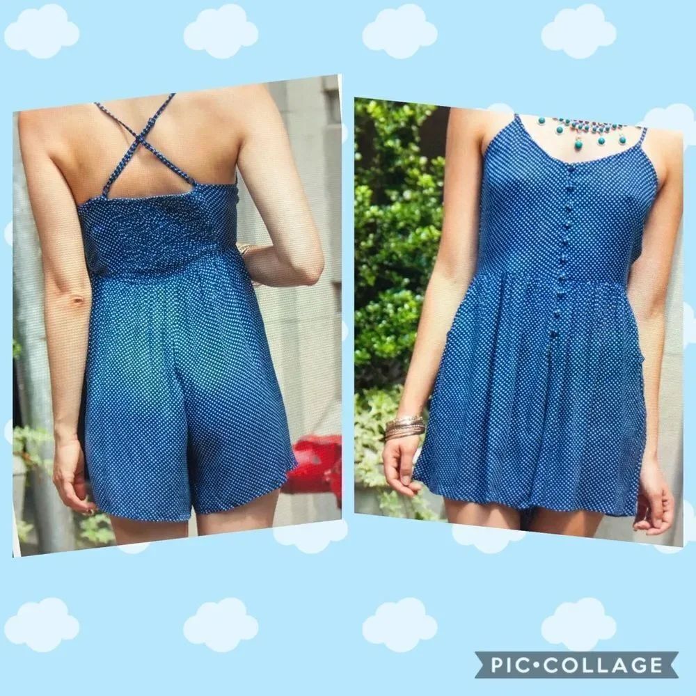 MinkPink blue white polka dot romper . Size M